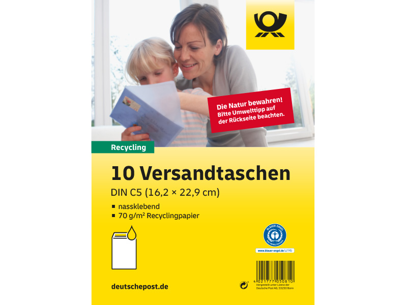 Bild Versandtasche C5 nassklebend braun ohne Fenster Blauer Engel