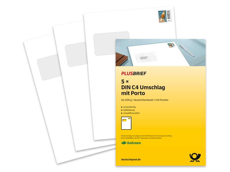 Plusbrief 1,80 EUR mit Matrixcode, DIN C4, mF, 5er-Set