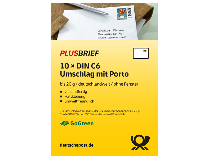 Plusbrief 0,95 EUR mit Matrixcode, DIN C6 oF 10er-Set