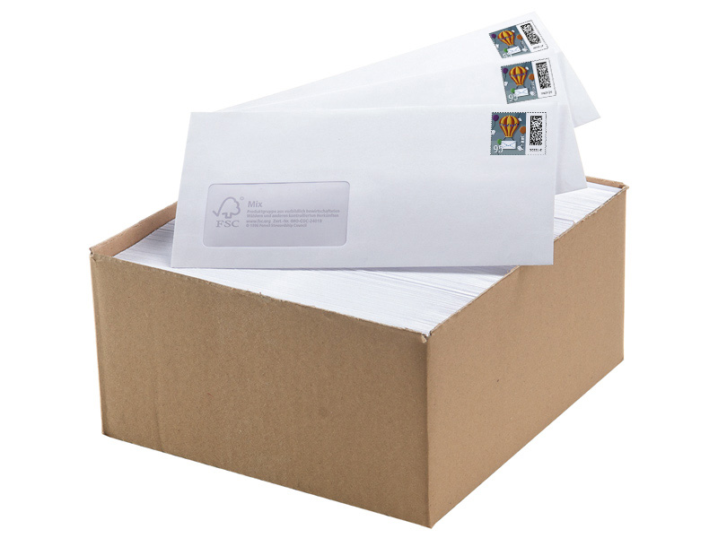 Plusbrief DIN lang, haftklebend mit Fenster, 0,95 EUR mit Matrixcode, 250er-Karton 