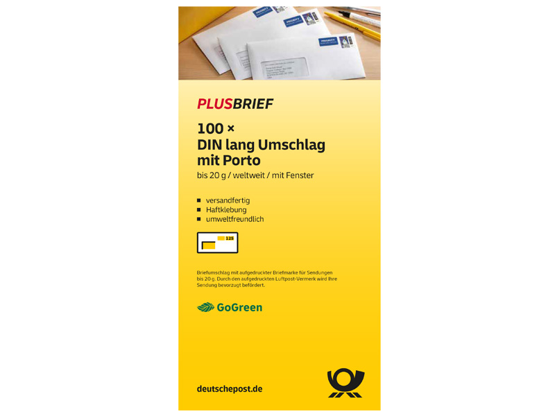 Plusbrief 1,25 EUR DIN lang mit Matrixcode - mit Fenster, 100er-Set