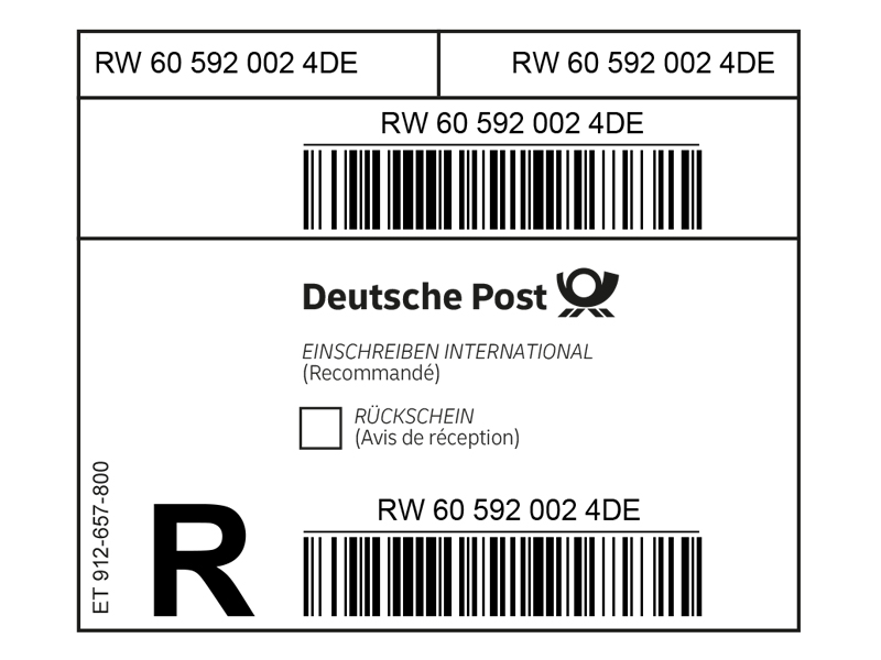 Einschreiben Label International, Block à 50 Stück