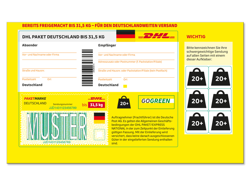 Bild DHL PAKETMARKE Deutschland bis 31,5 kg - Versandschein