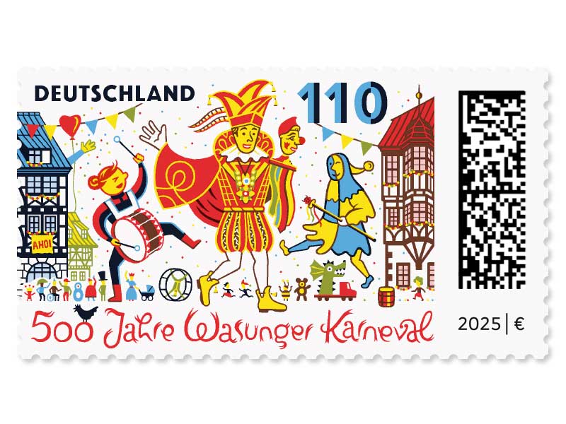 500 Jahre Wasunger Karneval, Briefmarke zu 1,10 EUR, 10er-Bogen
