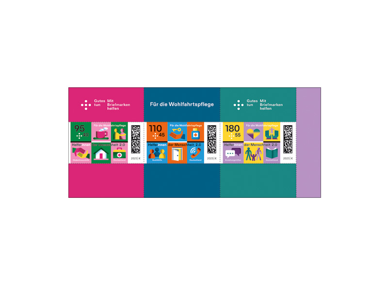 Zusammendruck "Helferinnen und Helfer der Menschheit 2.0", 0,95+0,40 EUR, 1,10+0,45 EUR, 1,80+0,55 EUR, 3er-Set