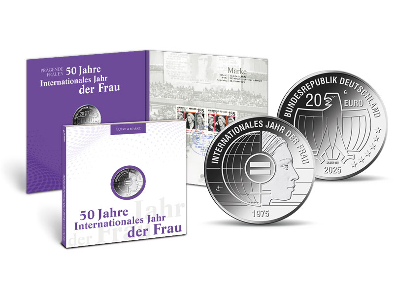 Numisfolder Mnze & Marke: "Prgende Frauen" - "50 Jahre Internationales Jahr der Frau"