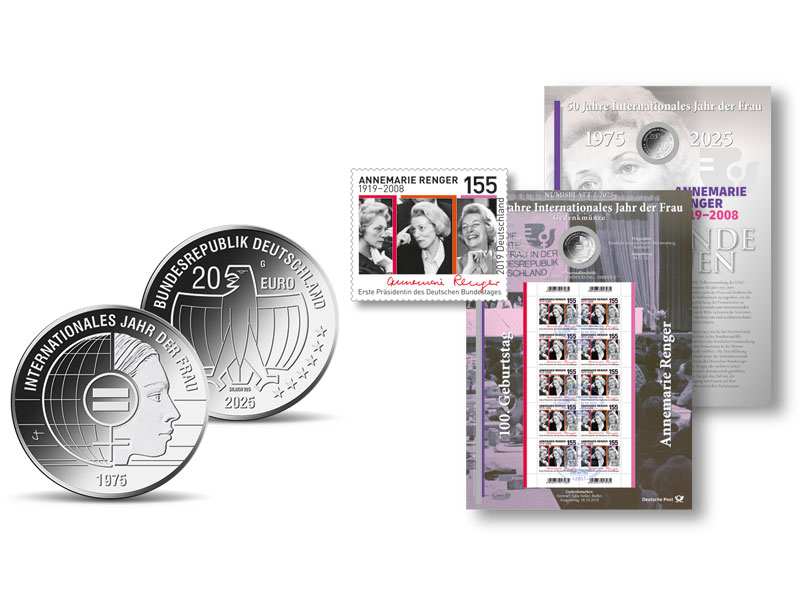 Numisblatt "Prgende Frauen" - "50 Jahre Internationales Jahr der Frau"