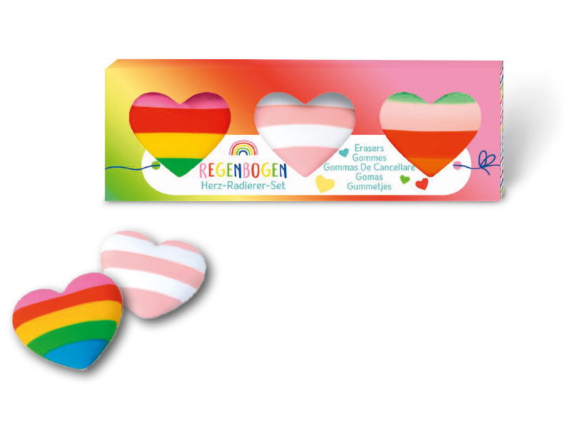 Moses Herz-Radierer-Set "Regenbogen"