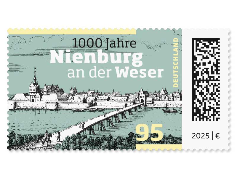 Kupferstich von Nienburg an der Weser, erstellt von Matthaeus Merian 1647.