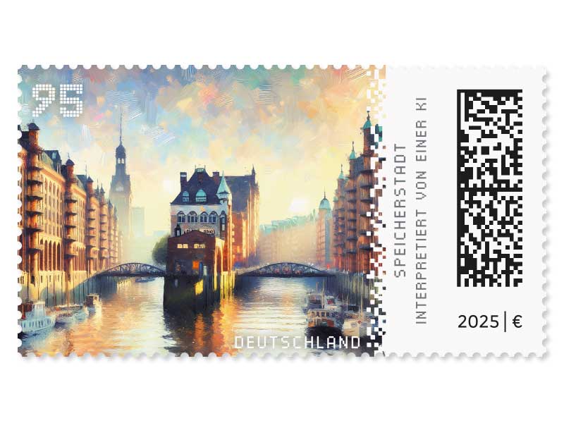 Speicherstadt Hamburg, interpretiert von einer KI