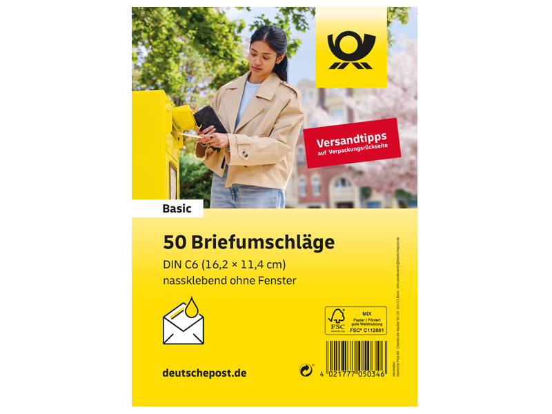 Bild Briefumschlag C6 nassklebend weiß ohne Fenster 50er Set