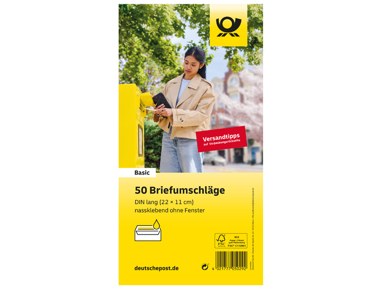 Briefumschlag DIN lang nassklebend weiß ohne Fenster 50er Set