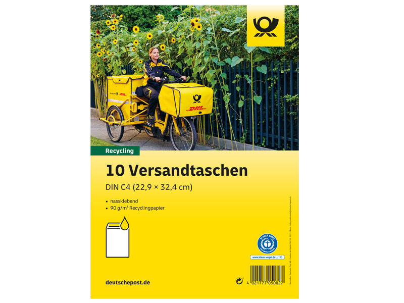 Versandtasche "Blauer Engel" nassklebend, DIN C4,braun, im 10er Set