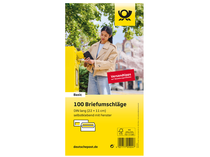 Deutsche Post Briefumschläge, Format: DIN lang, mit Fenster, 100 Stück