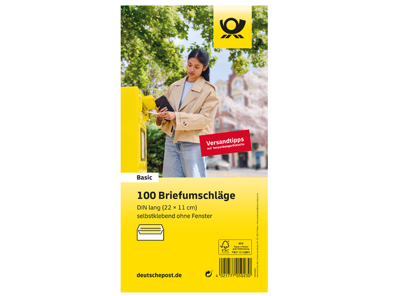 Deutsche Post Briefumschläge, Format: DIN lang, ohne Fenster, 100 Stück
