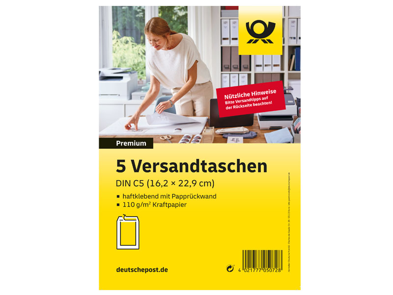 Deutsche Post Versandtasche, Format: DIN C5, ohne Fenster, 5 Stück