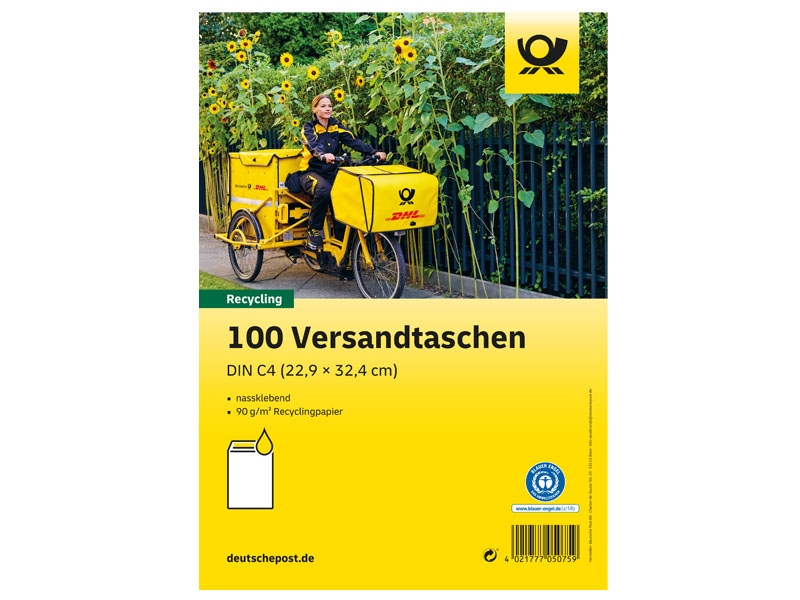 Deutsche Post Versandtasche, Format: DIN C4, ohne Fenster, 100 Stück