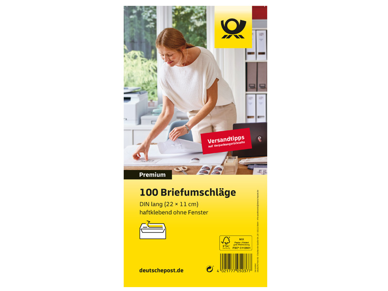 Deutsche Post Briefumschläge, Format: DIN lang, ohne Fenster, 100 Stück