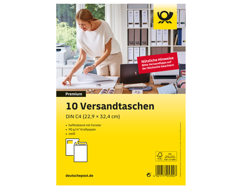 Deutsche Post Versandtasche, Format: DIN C4, mit Fenster, 10 Stck