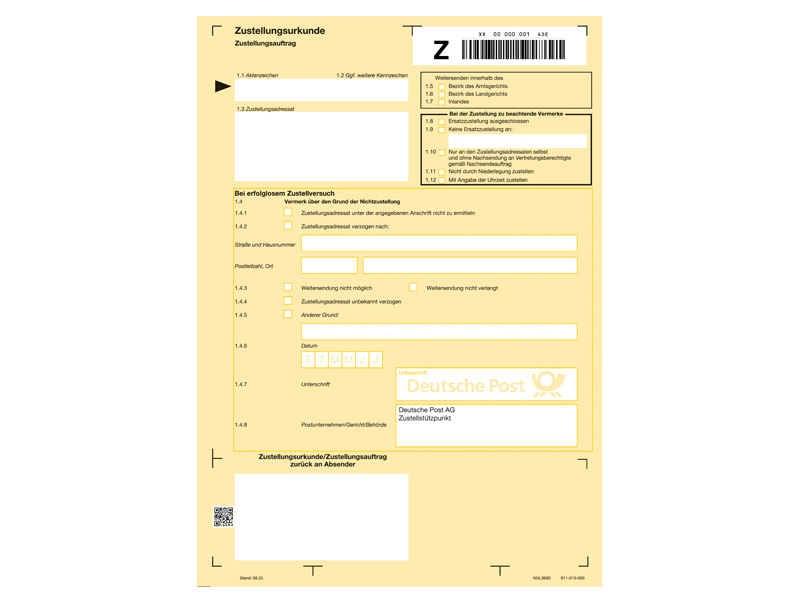 Komplettset Postzustellungsauftrag, 25 Stück