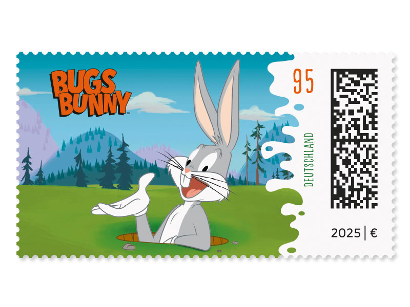 Bugs Bunny schaut aus einem Erdloch heraus