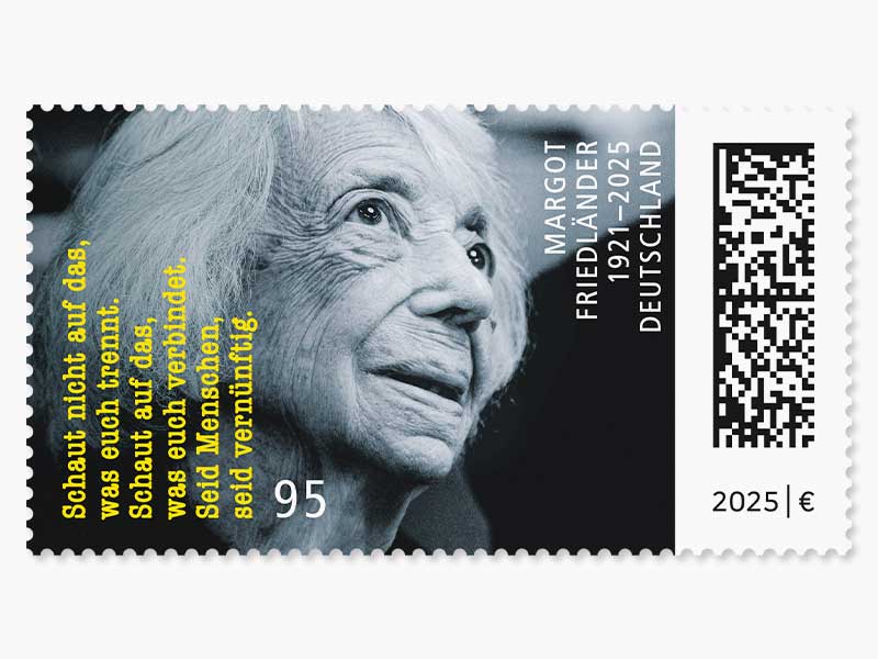 Portrt Margot Friedlnders mit einem Zitat