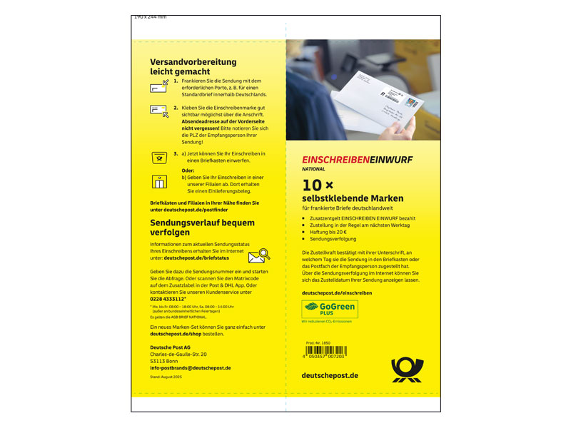 Einschreiben Einwurf, 10er-Marken-Set 