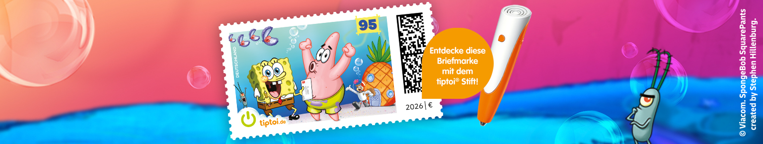 Comic Figur Spongebob mit seinen Freunden in einer bunten Unterwasserwelt.