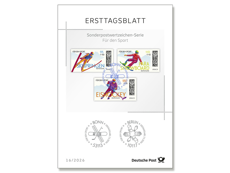 Ersttagsblatt 16/26 F�r den Sport 2026 - Olympische/Paralympische Winterspiele