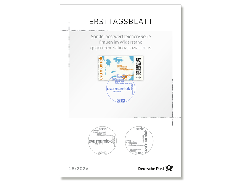 Ersttagsblatt 18/26 Frauen im Widerstand gegen den Nationalsozialismus 2026 - Eva Mamlok