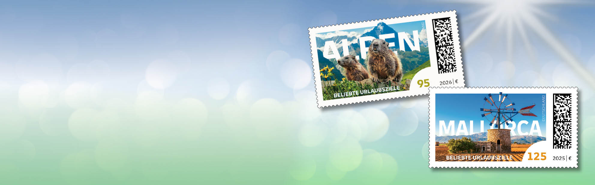 Briefmarken Alpen und Mallorca � beliebte Urlaubsziele Deutschlands