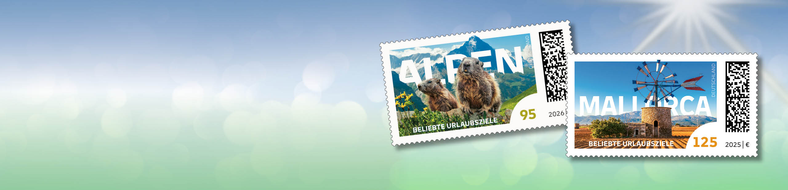 Briefmarken Alpen und Mallorca � beliebte Urlaubsziele Deutschlands