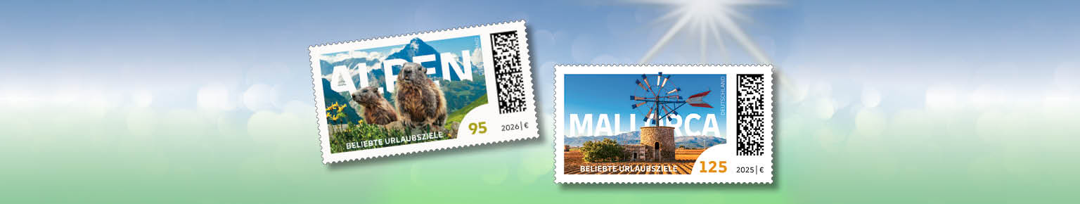 Briefmarken Alpen und Mallorca � beliebte Urlaubsziele Deutschlands
