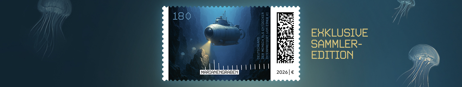 U-Boot im Marianengraben, das mit Scheinwerfer auf Felsen leuchtet.