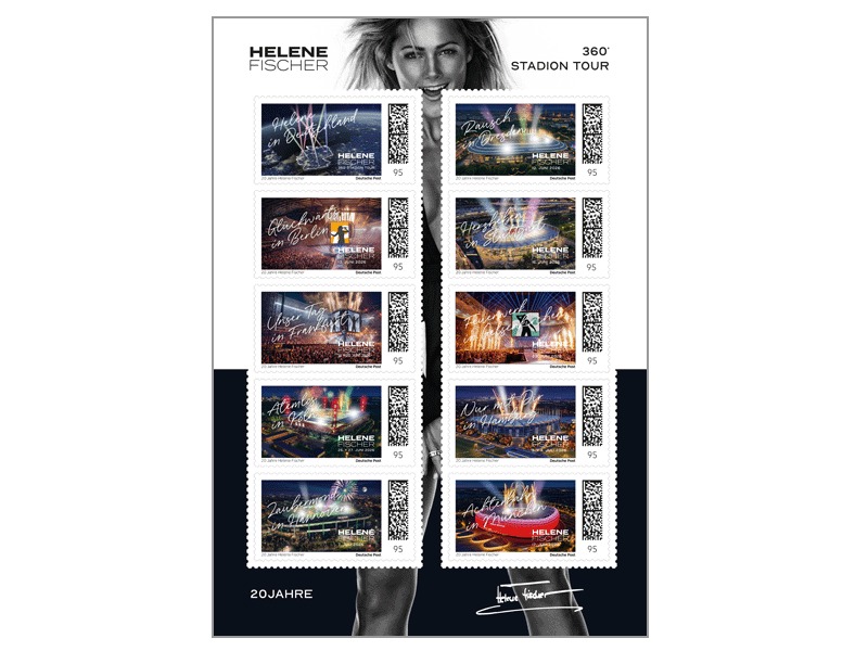 Zehn Briefmarken mit Konzertmotiven, Helene Fischer 360 Grad Tour