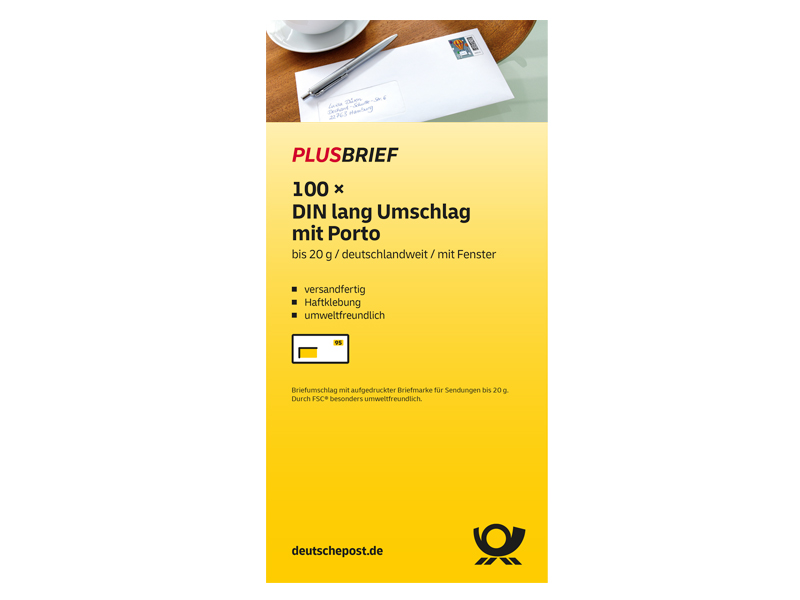 Plusbrief 0,95 EUR mit Matrixcode, DIN lang mit Fenster, 100er-Set