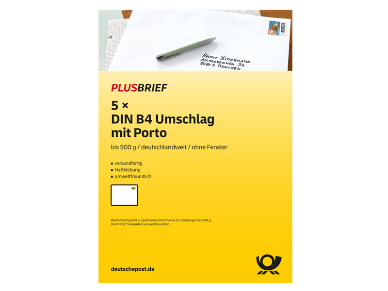 Plusbrief 1,80 EUR mit Matrixcode, DIN B4 oF, 5er-Set