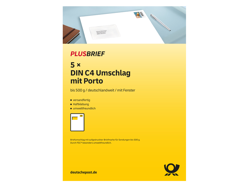Plusbrief 1,80 EUR mit Matrixcode, DIN C4, mF, 5er-Set
