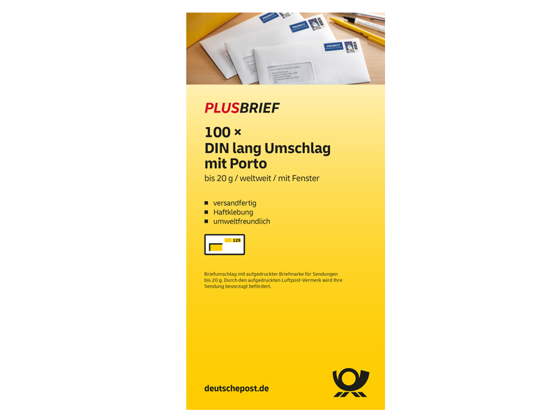 Plusbrief 1,25 EUR DIN lang mit Matrixcode - mit Fenster, 100er-Set 