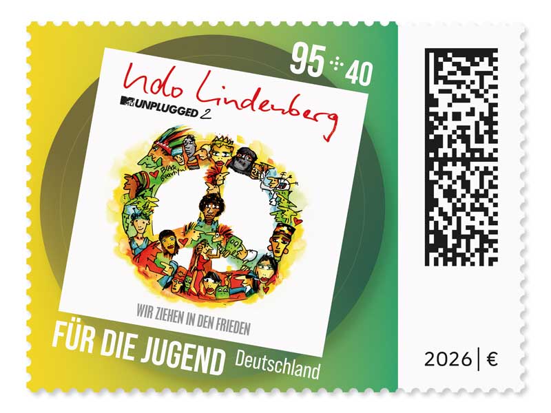 Udo Lindenberg: Plattencover Wir ziehen in den Frieden vor farbigem Hintergrund