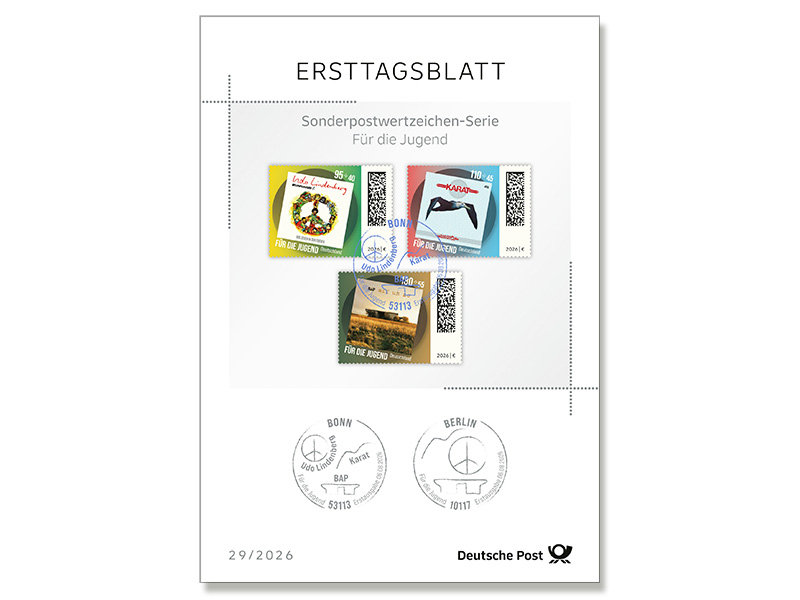 Ersttagsblatt 29/26 F�r die Jugend - Plattencover: Udo Lindenberg, Karat, BAP