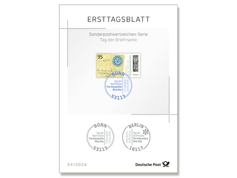Ersttagsblatt 34/26 Tag der Briefmarken - The Alexandria Blue Boy