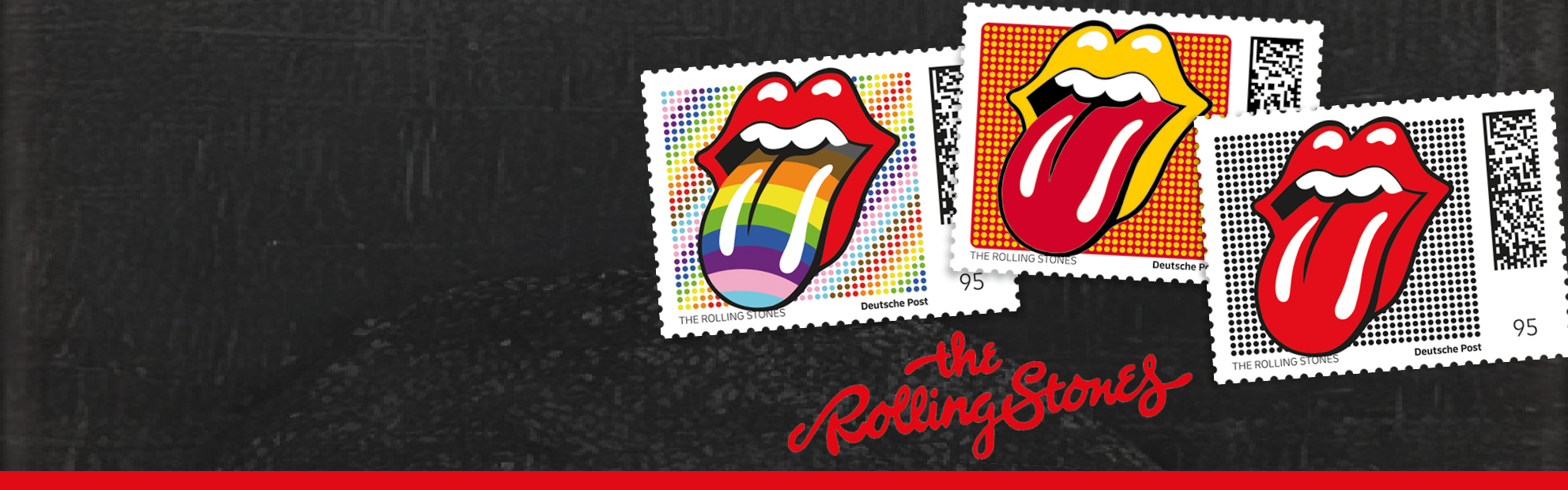 Briefmarken mit dem ber�hmten Motiv Tongue, der Rolling Stones
