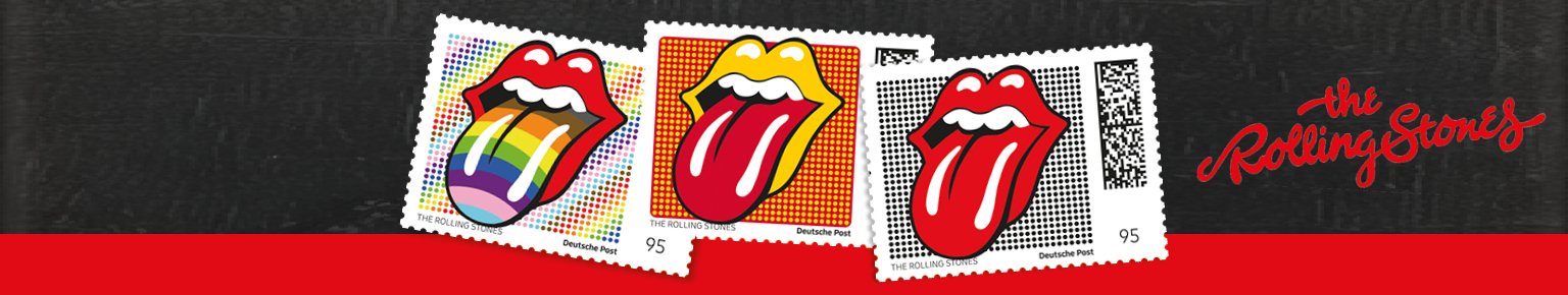 Briefmarken mit dem ber�hmten Motiv Tongue, der Rolling Stones