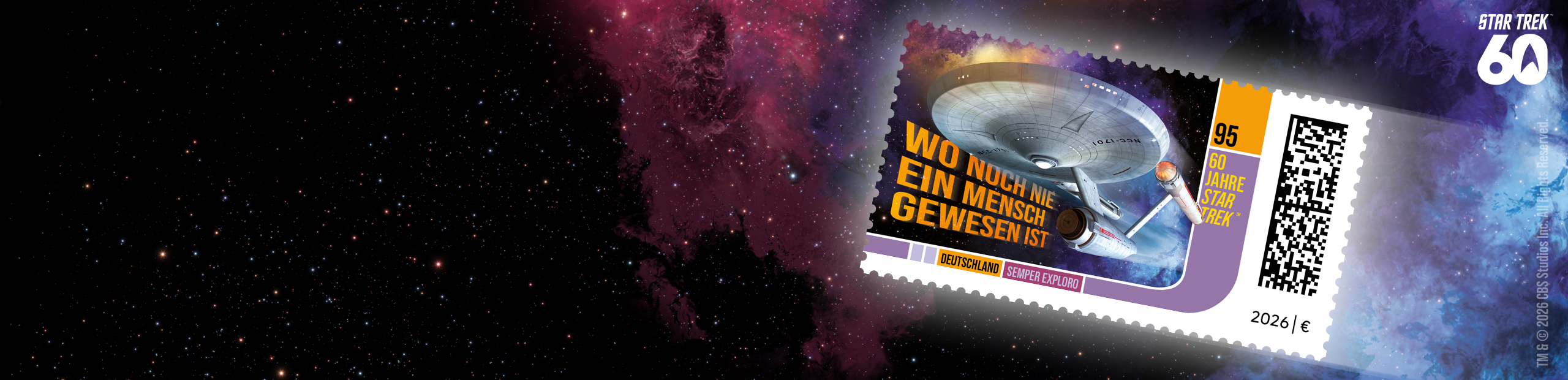 Briefmarke mit der Abbildung der Raumschiff Enterprise aus der Serie Startrek