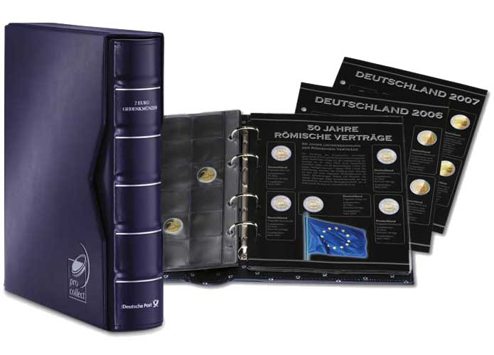 Mnzenalbum fr 2-Euro-Gedenkmnzen mit Deckblatt, 8 Vordruckbltter und 8 Mnzenhllen