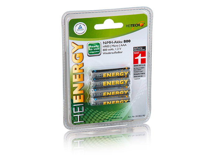 Heitech Batterien Akku "Ready to use", Micro AAA, 800 ma, 1,2 V, 4 Stck