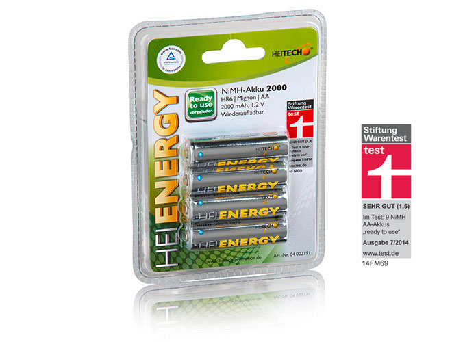 Heitech Batterien Akku "Ready to use", Mignon AA, 2 000 ma, 1,2 V, 4 Stück
