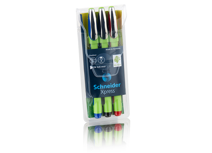 Schneider Fineliner Xpress, Schriftfarbe: schwarz, blau, rot, 3 Stück