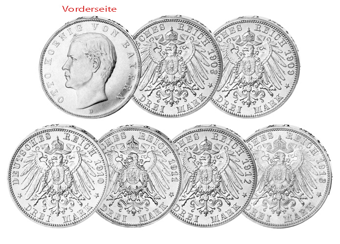 Set 6 Silberm. OTTO - König von Bayern
